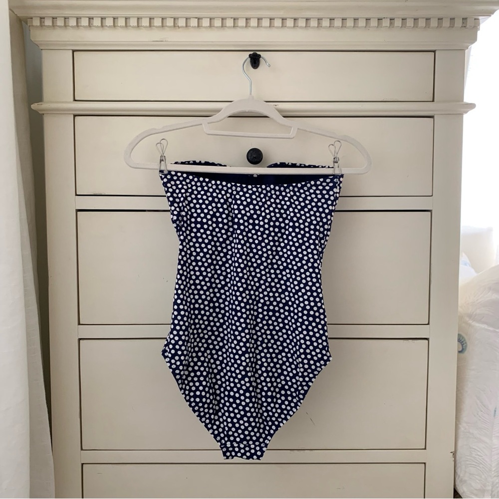 Tory Burch Navy Polka Dot Swimsuit Strapless - Picture 8 of 8